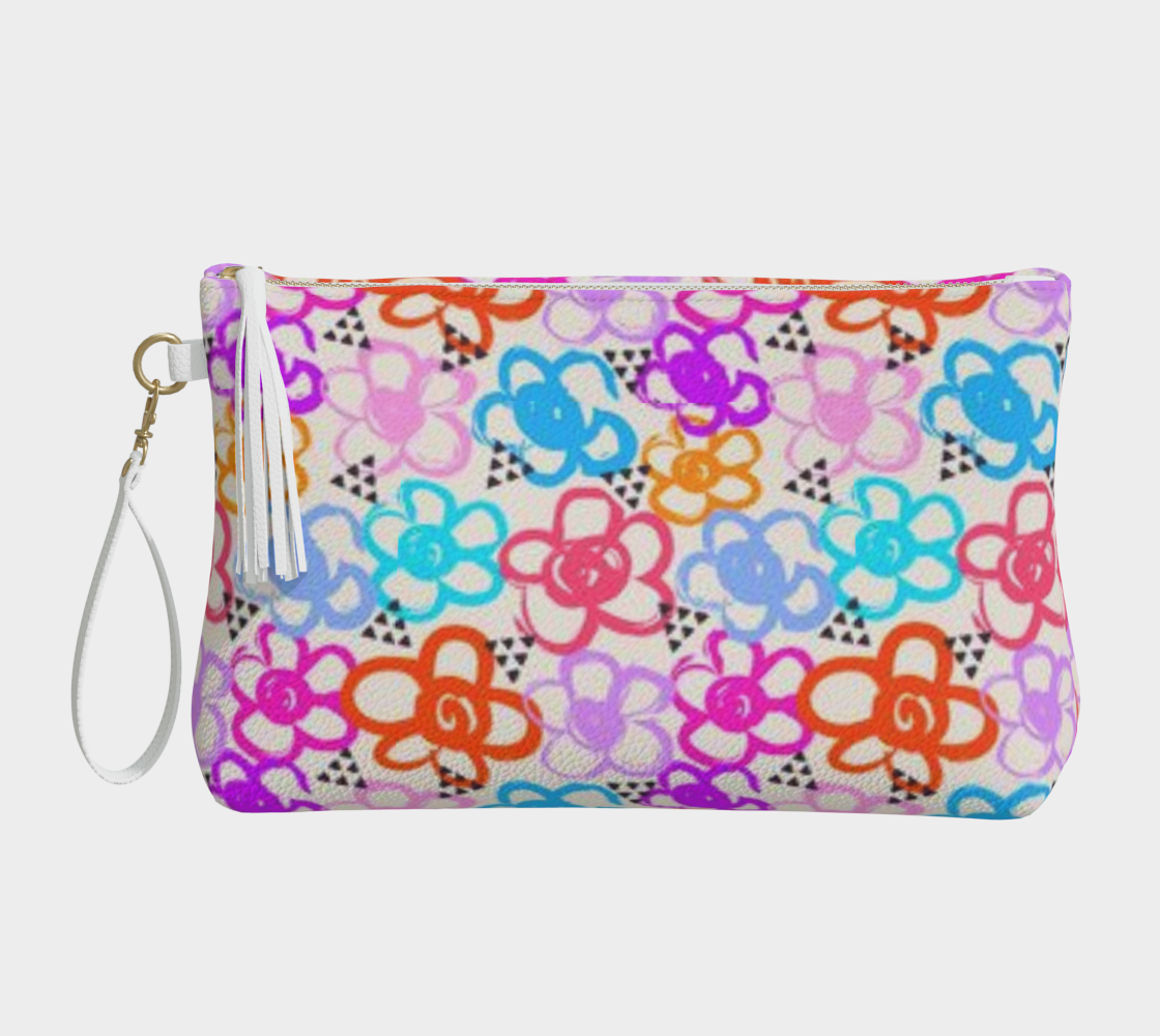 Flowery Custom Printed Vegan Leather Make Up Bag for Women, Teens, and Girls