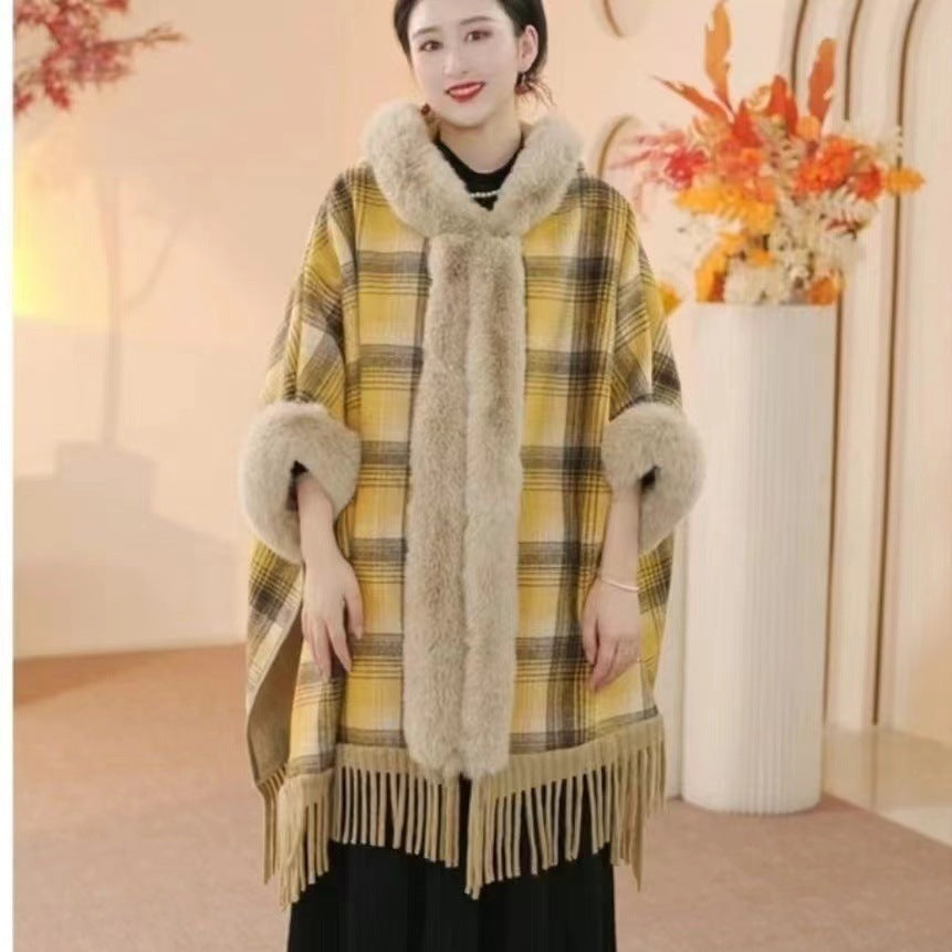 Plaid, Thickened Winter Shawl For Women