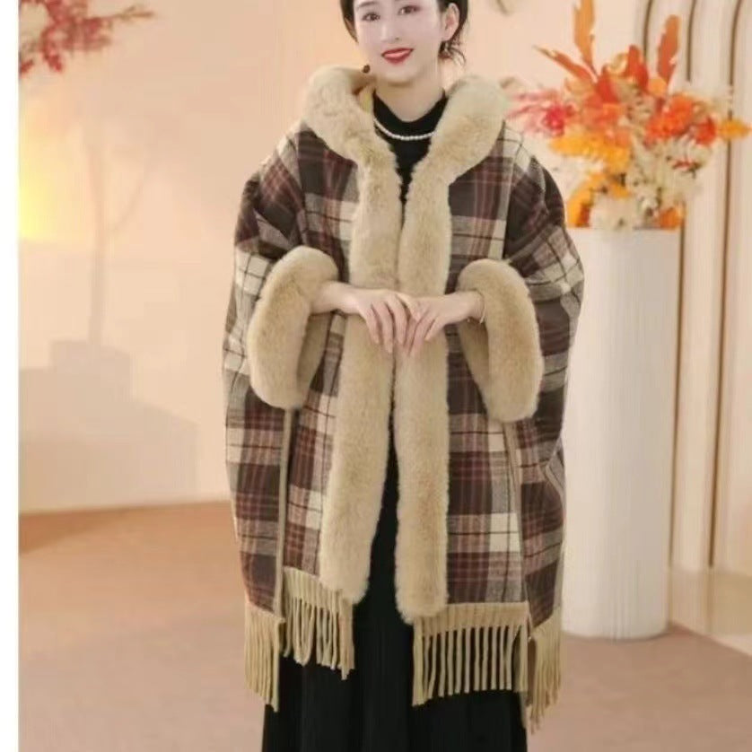 Plaid, Thickened Winter Shawl For Women