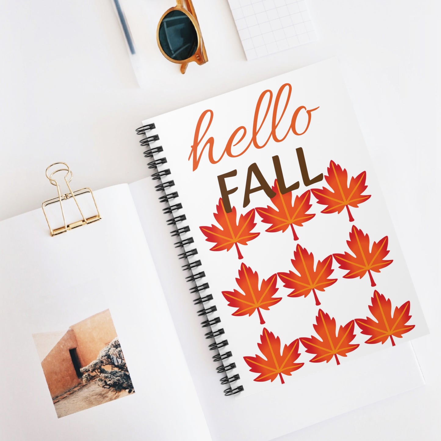 Spiral Notebook, Hello Fall Journal, Ruled Line Self Reflection Jotter