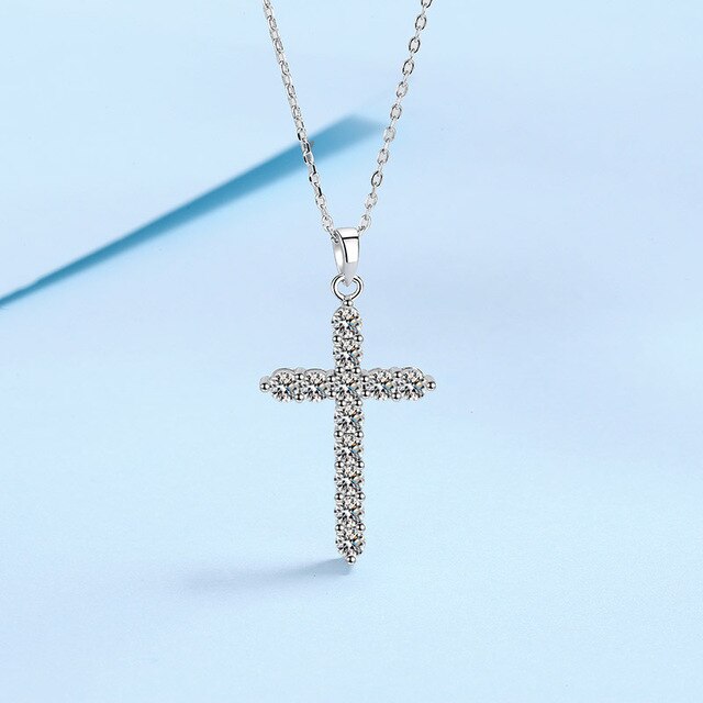 Moissanite Stone Diamond Cross Necklace