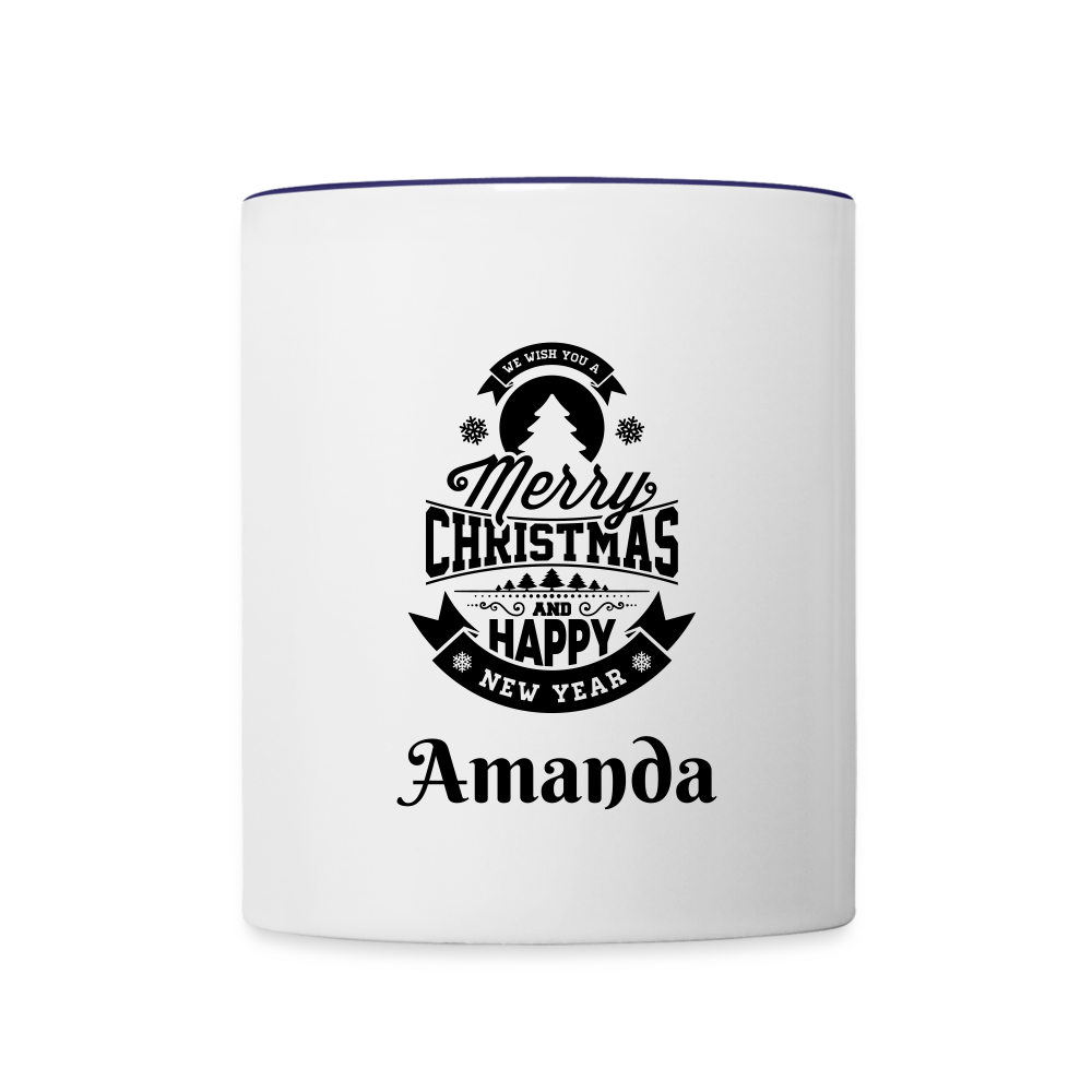 Personalized Contrast Coffee Mug| Christmas and New Year Greeting Mugs - white/cobalt blue
