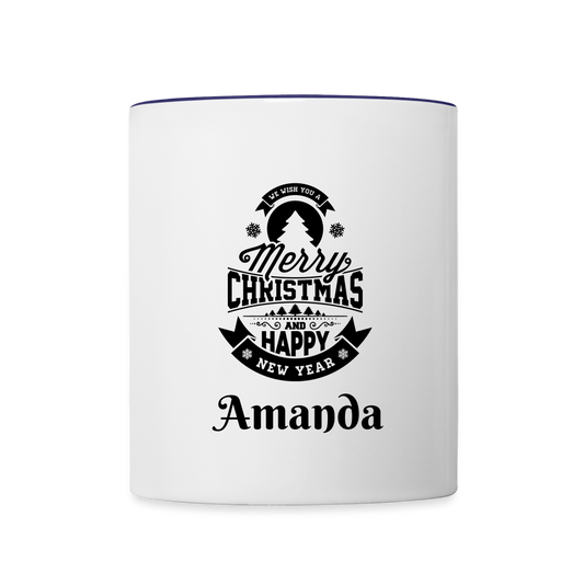Personalized Contrast Coffee Mug| Christmas and New Year Greeting Mugs - white/cobalt blue