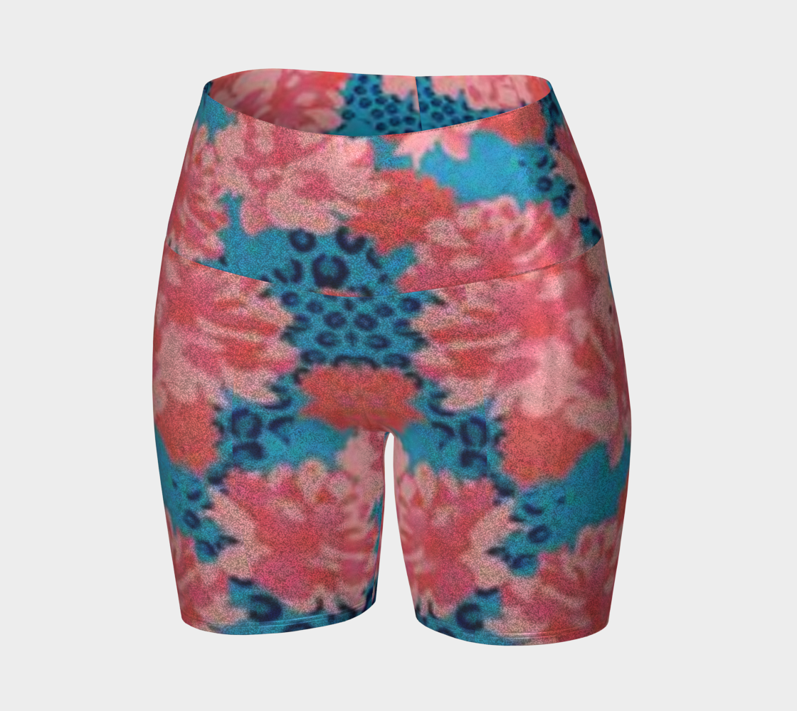 Custom Handsewn Glitter Sport and Fitness Shorts for Women, Teen Girls, and Moms-Flowery Leopard Pattern, Made In Canada