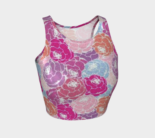 Handcrafted Rose Bouquet Glitter Crop Top Racer Back For Women- Made In Canada