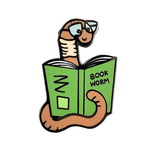 Funny Book Worm Pin