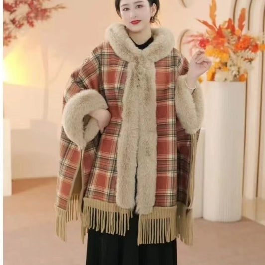 Plaid, Thickened Winter Shawl For Women
