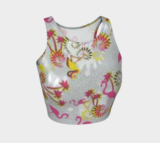 Handcrafted Flamingo Glitter Crop Top Racer Back For Women- Made In Canada