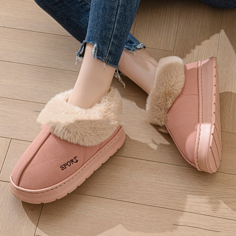 Women's Non-Slip Platform Slippers Shoes With Faux Fur Lining