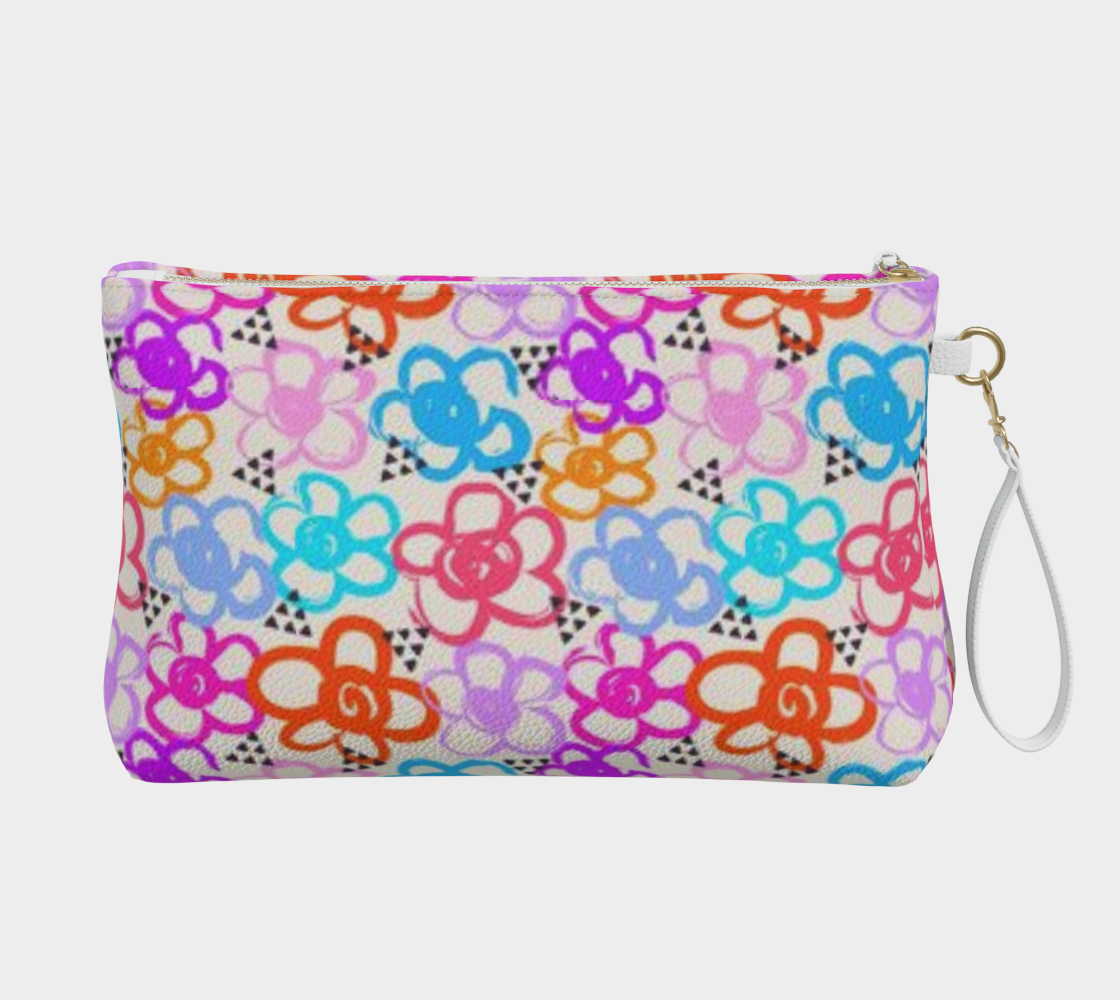 Flowery Custom Printed Vegan Leather Make Up Bag for Women, Teens, and Girls