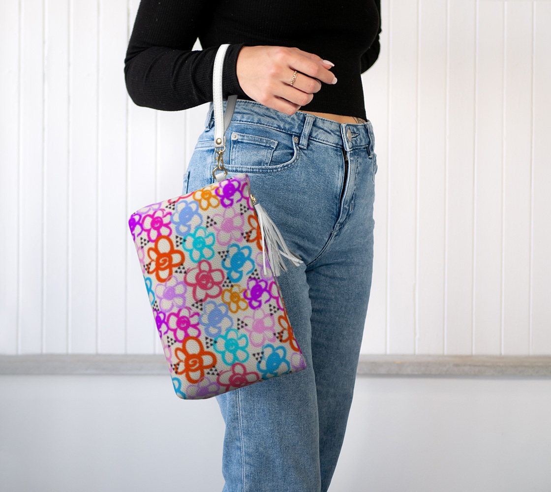 Flowery Custom Printed Vegan Leather Make Up Bag for Women, Teens, and Girls