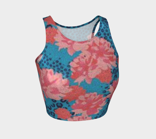 Handcrafted Flowery Leopard Glitter Crop Top Racer Back For Women- Made In Canada