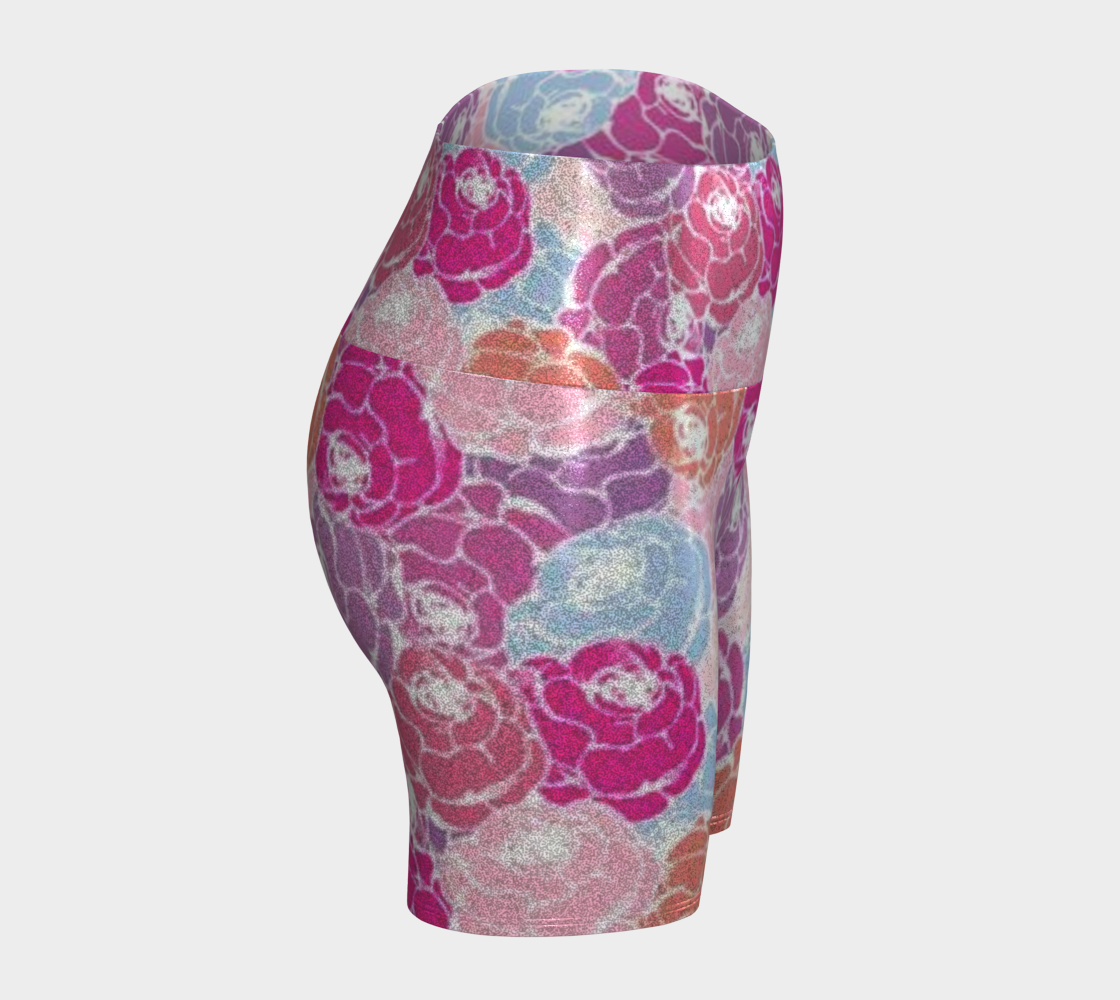 Custom Handsewn Glitter Sport and Fitness Shorts for Women, Teen Girls, and Moms-Rose Bouquets Pattern, Made In Canada