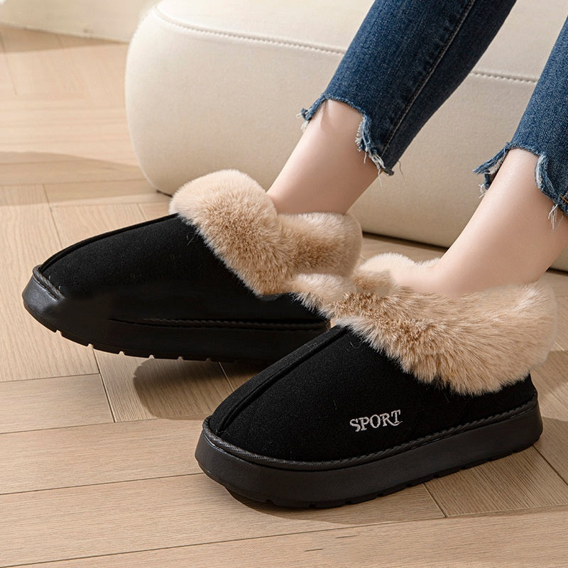 Women's Non-Slip Platform Slippers Shoes With Faux Fur Lining