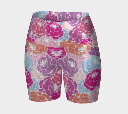 Custom Handsewn Glitter Sport and Fitness Shorts for Women,  Teen Girls, and Moms-Rose Bouquets Pattern, Made In Canada