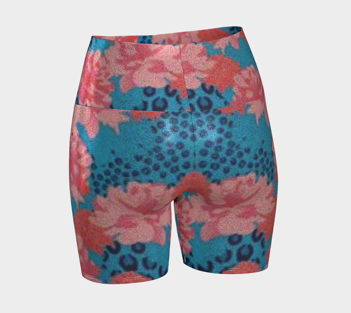 Custom Handsewn Glitter Sport and Fitness Shorts for Women, Teen Girls, and Moms-Flowery Leopard Pattern, Made In Canada