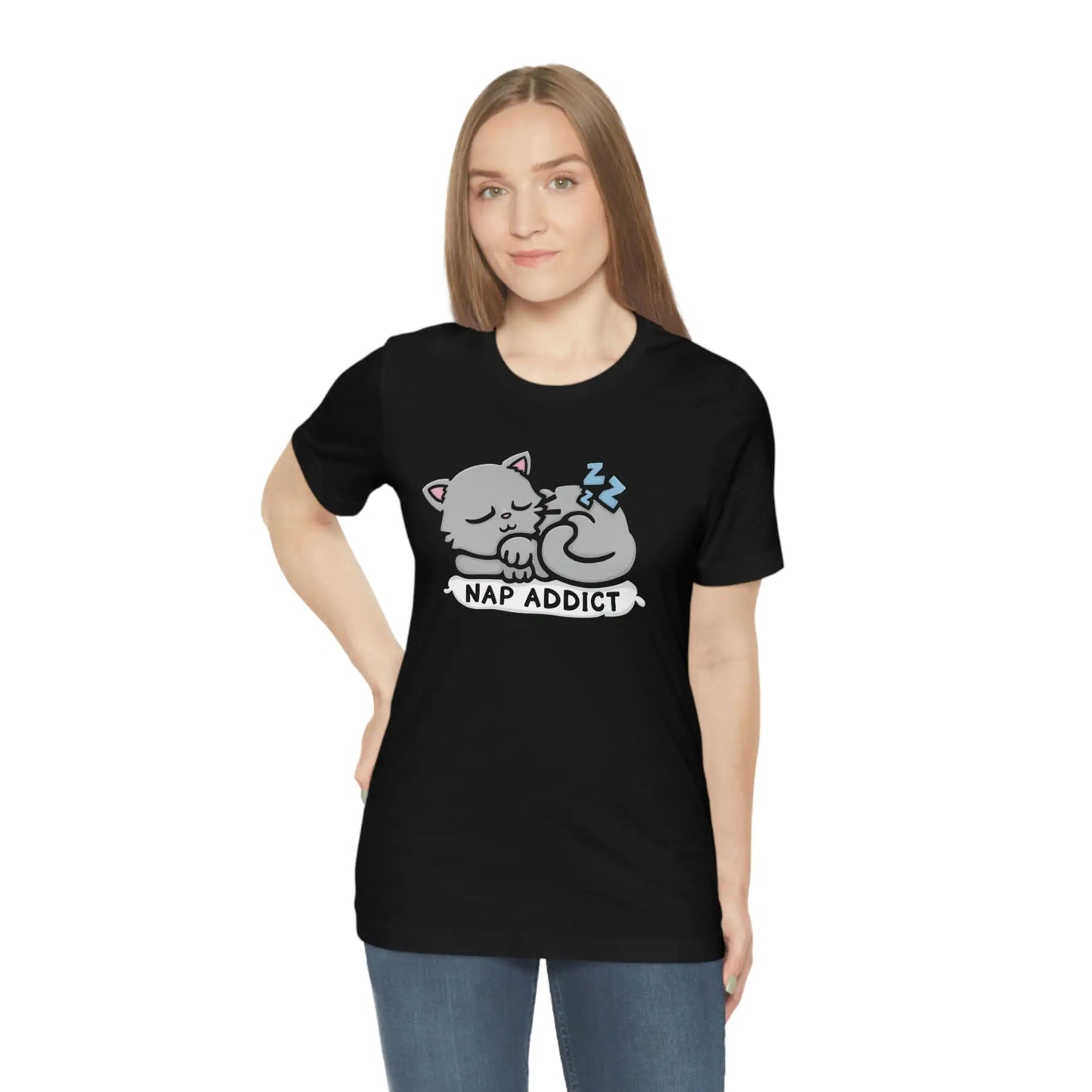 Funny Graphic T-Shirt- Nap Addict Cat