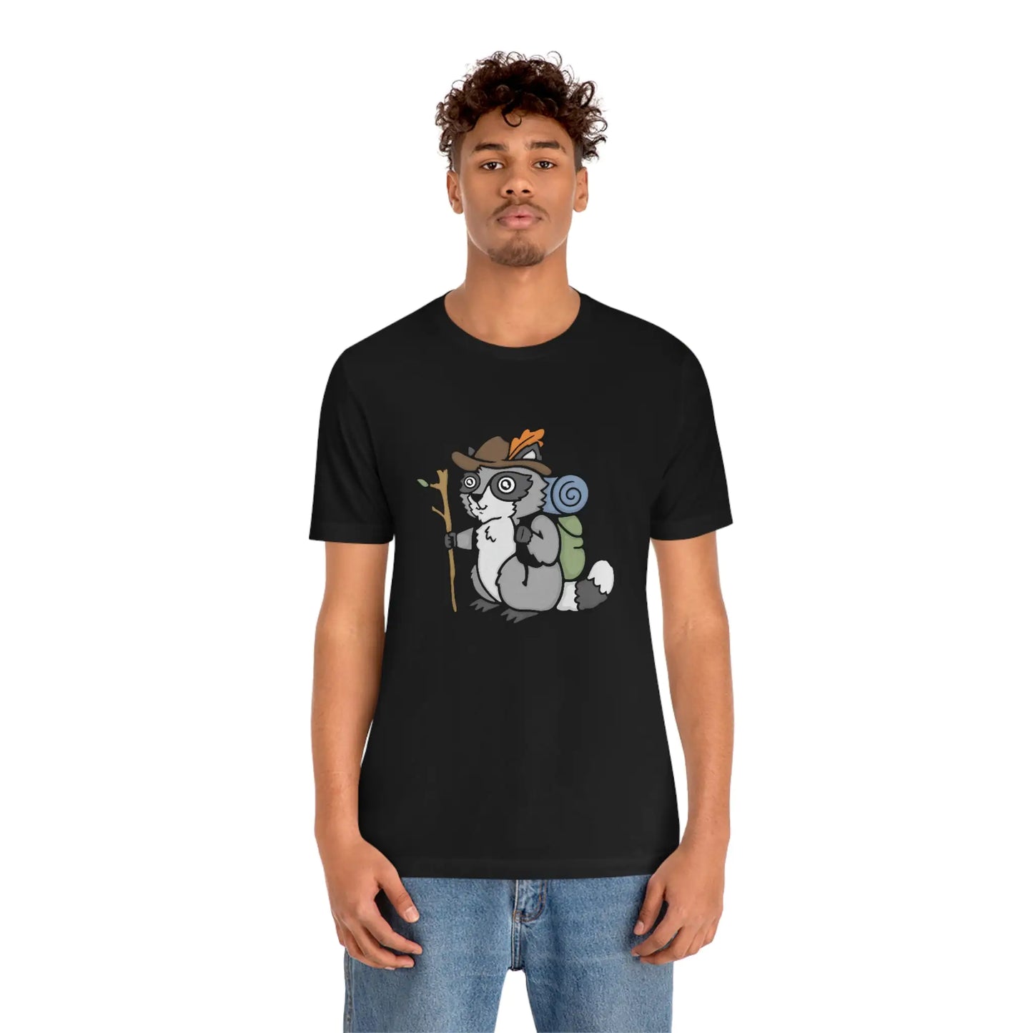 Funny Animal Graphic T-Shirt- Hiker Raccoon