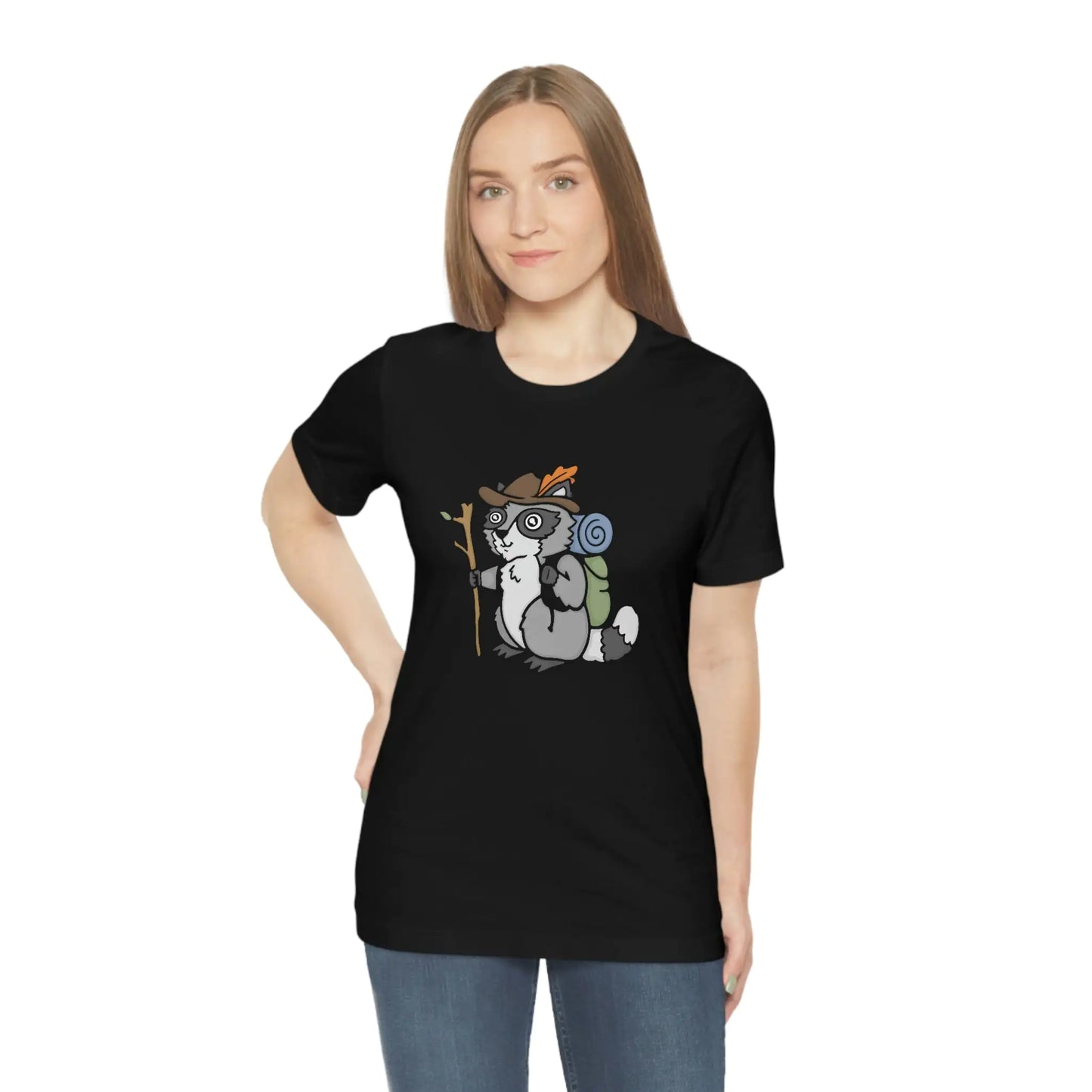 Funny Animal Graphic T-Shirt- Hiker Raccoon
