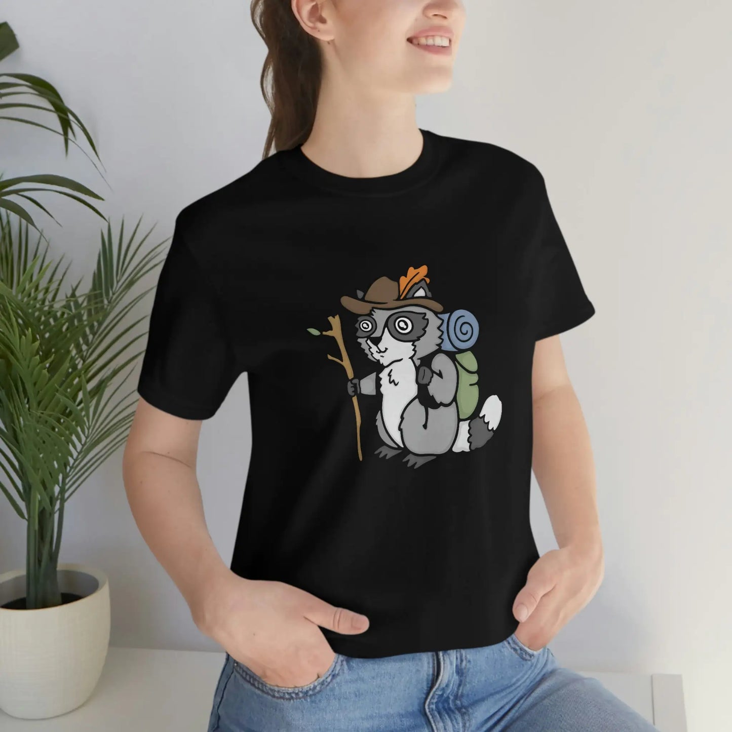 Funny Animal Graphic T-Shirt- Hiker Raccoon