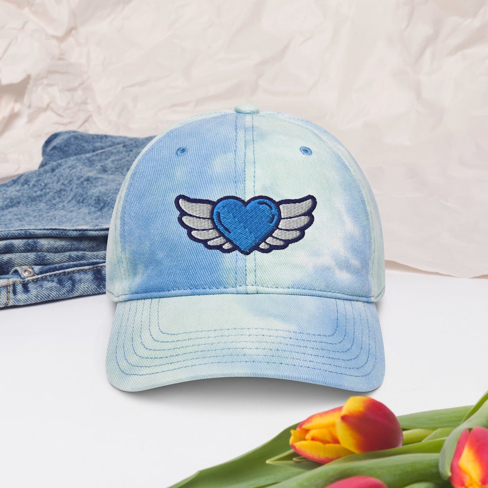 Angels Watch Me Tie Dye Hat. Unisex Headwear. 3D Embroidery Head Dress for Spring and Summer. Faith Inspiration Hat. Best Gifts for Mothers Day, Fathers Day, Graduation, Birthdays, Anniversary, Best Friends and Special Events. Made in USA - reallyposhgifts