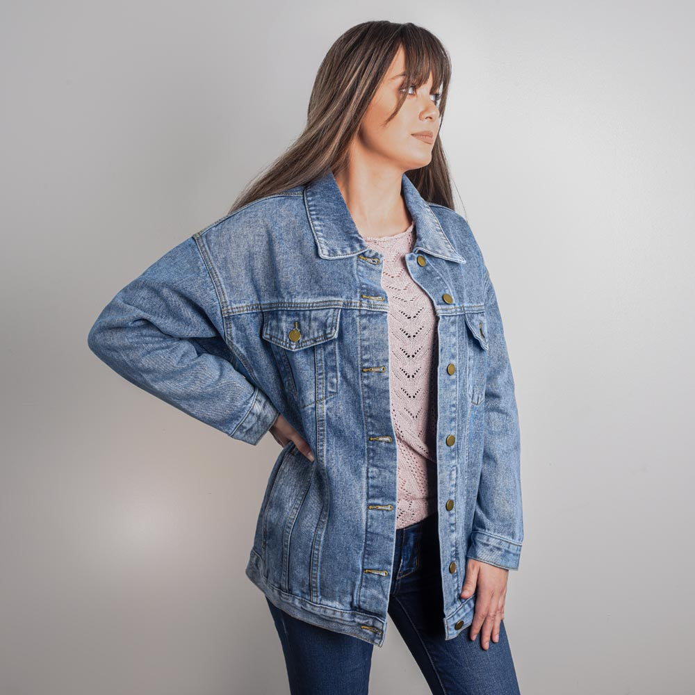 Oversized Denim Printed Women Jacket- Personalized Back Print