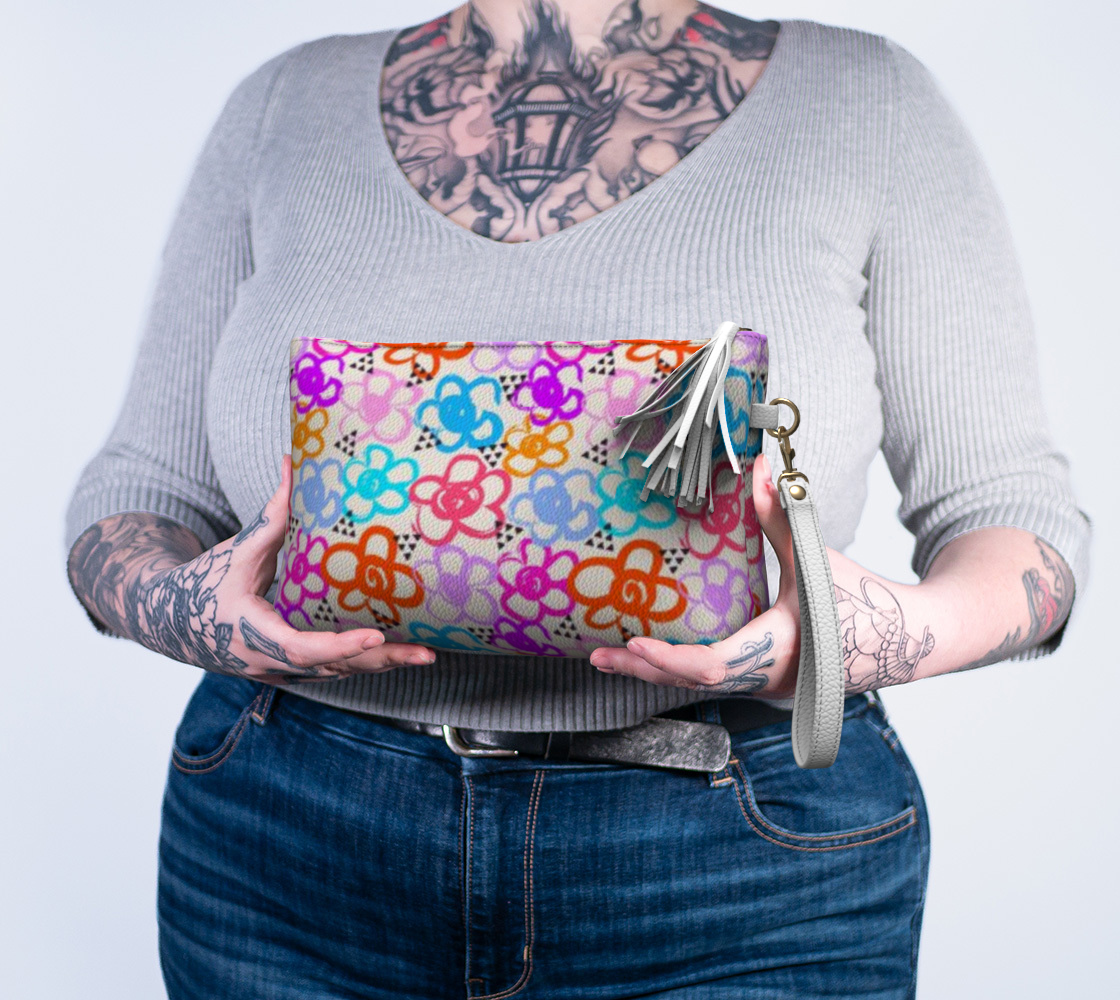 Flowery Custom Printed Vegan Leather Make Up Bag for Women, Teens, and Girls