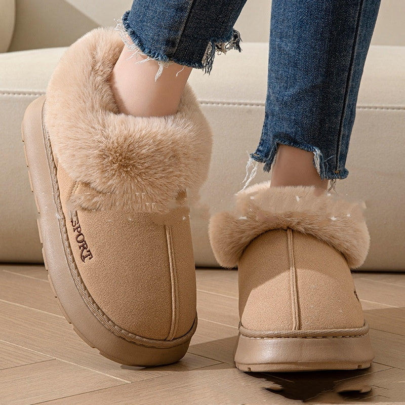 Women's Non-Slip Platform Slippers Shoes With Faux Fur Lining