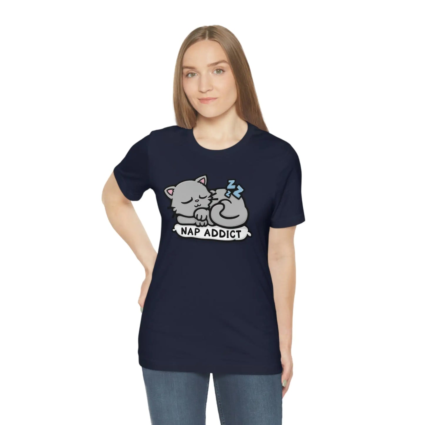 Funny Graphic T-Shirt- Nap Addict Cat