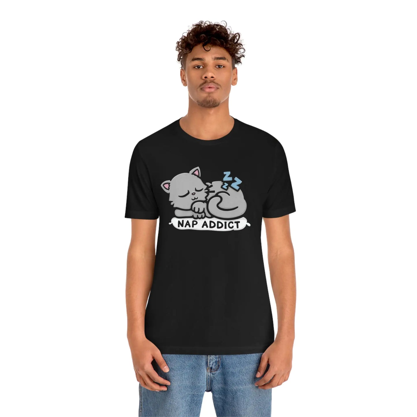 Funny Graphic T-Shirt- Nap Addict Cat