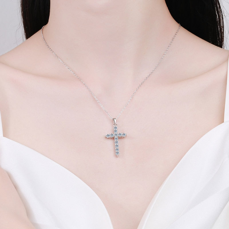 Moissanite Stone Diamond Cross Necklace