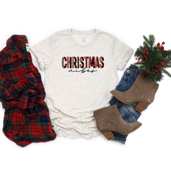 Leopard Plaid Christmas Vibes Short Sleeve Tee