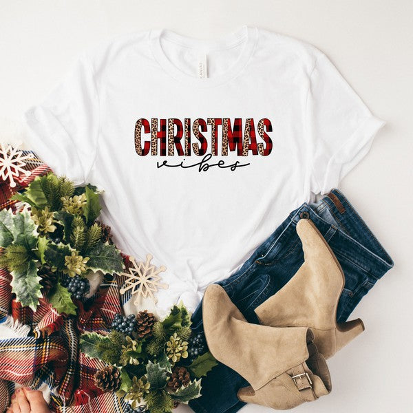 Leopard Plaid Christmas Vibes Short Sleeve Tee