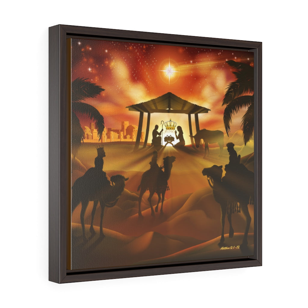 Custom Nativity Scene Square Framed Premium Gallery Wrap Canvas. Handmade Wall Decor for Christmas. Bible Scene Art for Interiors. Church Hall Decoration