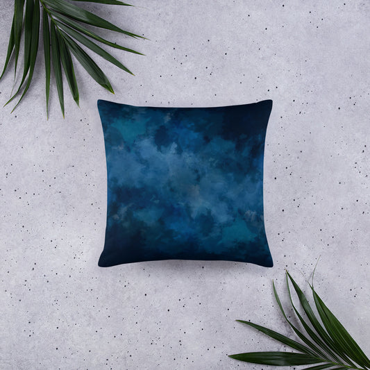 Deep Blue Watercolor Print Throw Pillow. Polyester Pillowcase and Insert Custom Home Pillow Decor. Housewarming Pillow Gift