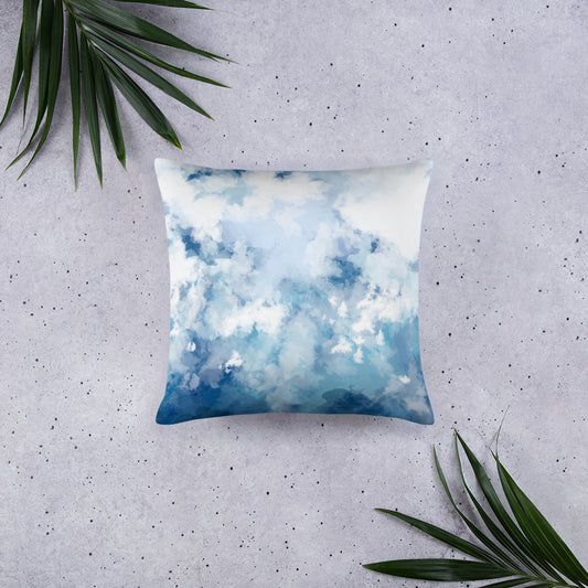 Light Blue Watercolor Throw Pillow. Polyester Pillowcase and Insert Throw Pillow. Housewarming Gift. Home Decor Pillow.