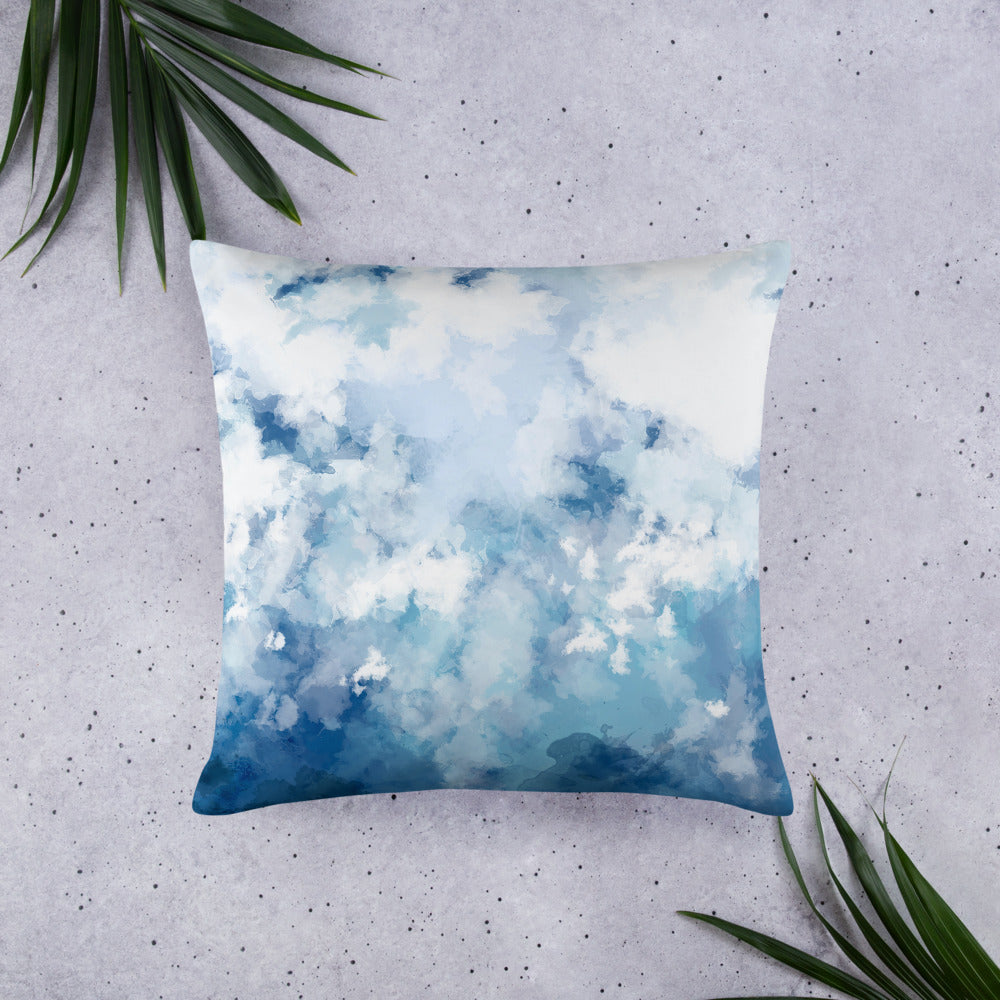 Light Blue Watercolor Throw Pillow. Polyester Pillowcase and Insert Throw Pillow. Housewarming Gift. Home Decor Pillow.