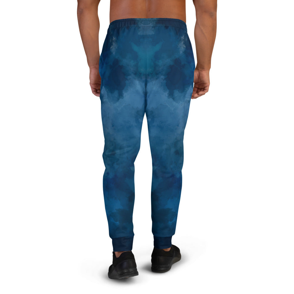 Custom Jogger for Men, Husband, Father, Significant Others. Deep Blue Watercolor Print Jogger for Men. Happy Fathers Day, Birthday, Anniversary Gifts for Him. Made in USA.