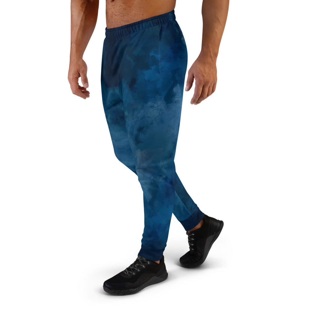 Custom Jogger for Men, Husband, Father, Significant Others. Deep Blue Watercolor Print Jogger for Men. Happy Fathers Day, Birthday, Anniversary Gifts for Him. Made in USA.