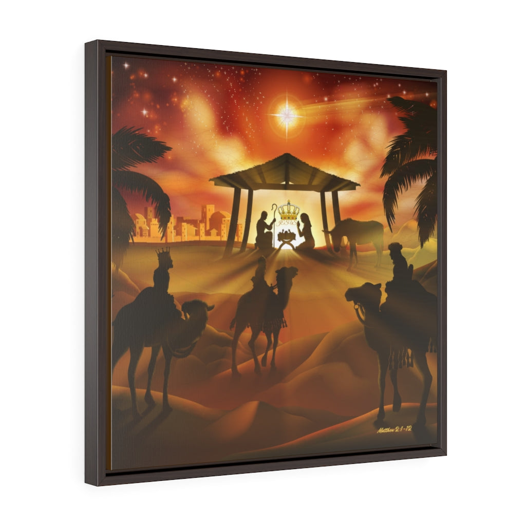 Custom Nativity Scene Square Framed Premium Gallery Wrap Canvas. Handmade Wall Decor for Christmas. Bible Scene Art for Interiors. Church Hall Decoration