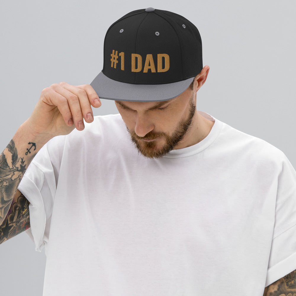 Personalized #1 DAD Custom Camouflage Snapback Hat. Customizable Fathers day Custom Headwear. Summer Beach Hat for Dads. Hand-Made Face Cap Gifts for Men, Fathers, Husbands, Sons, Grandpas. Made in USA.