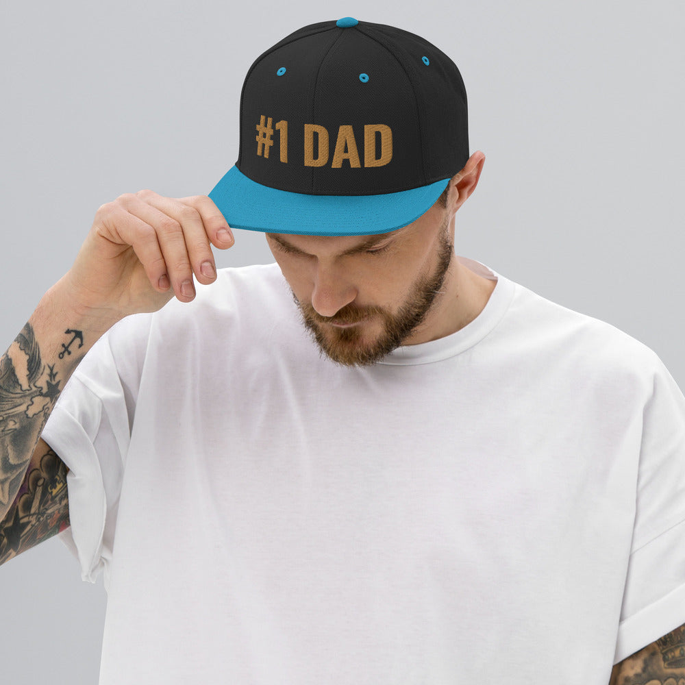 Personalized #1 DAD Custom Camouflage Snapback Hat. Customizable Fathers day Custom Headwear. Summer Beach Hat for Dads. Hand-Made Face Cap Gifts for Men, Fathers, Husbands, Sons, Grandpas. Made in USA.