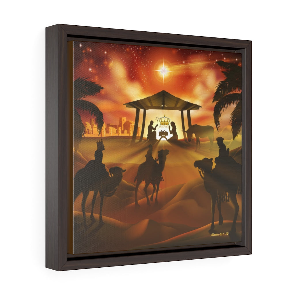 Custom Nativity Scene Square Framed Premium Gallery Wrap Canvas. Handmade Wall Decor for Christmas. Bible Scene Art for Interiors. Church Hall Decoration