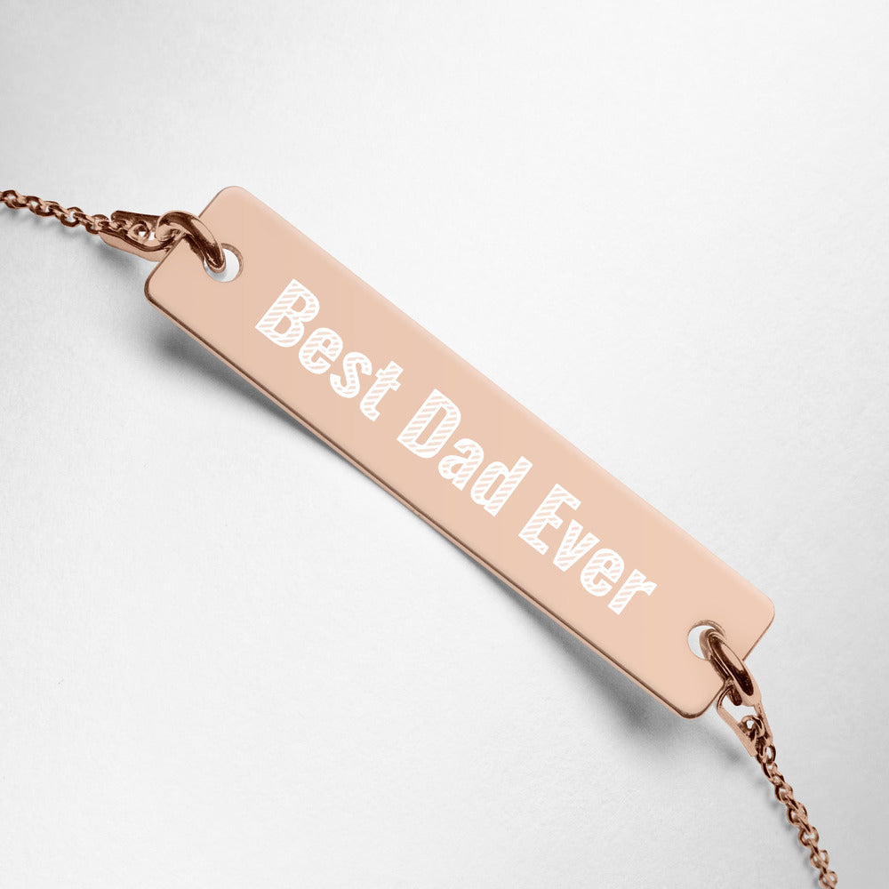 Personalized Best Dad Ever Engraved Silver Bar Chain Bracelet. Fathers Day Bracelet for Dad. Perfect Custom Jewelry for Men. Made in USA-Sterling Silver Rhodium and Gold Plated Jewelry.