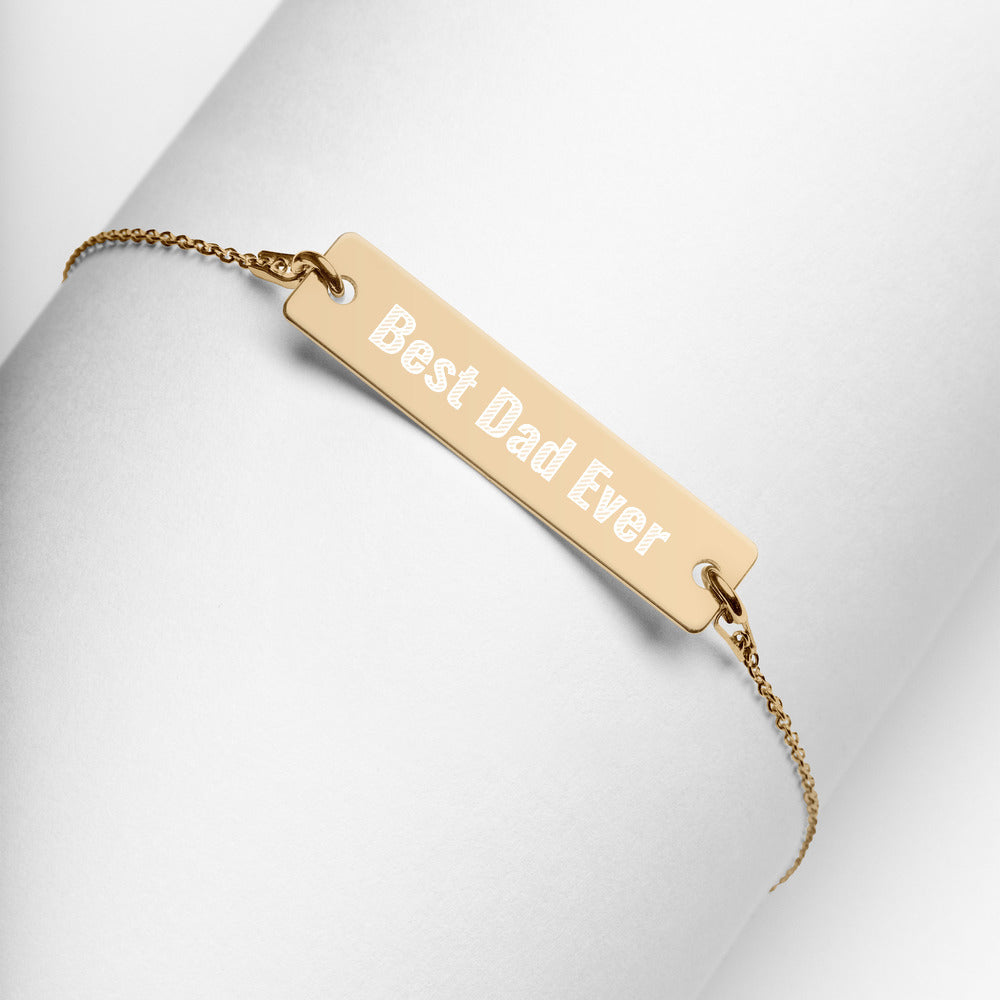 Personalized Best Dad Ever Engraved Silver Bar Chain Bracelet. Fathers Day Bracelet for Dad. Perfect Custom Jewelry for Men. Made in USA-Sterling Silver Rhodium and Gold Plated Jewelry.