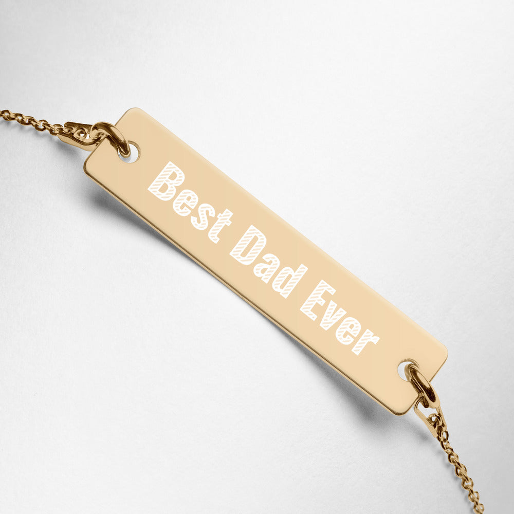 Personalized Best Dad Ever Engraved Silver Bar Chain Bracelet. Fathers Day Bracelet for Dad. Perfect Custom Jewelry for Men. Made in USA-Sterling Silver Rhodium and Gold Plated Jewelry.