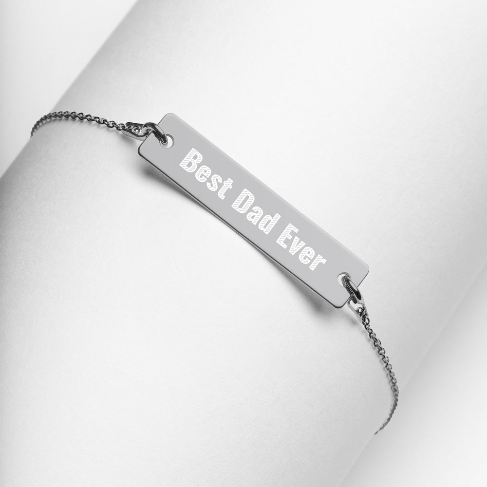 Personalized Best Dad Ever Engraved Silver Bar Chain Bracelet. Fathers Day Bracelet for Dad. Perfect Custom Jewelry for Men. Made in USA-Sterling Silver Rhodium and Gold Plated Jewelry.