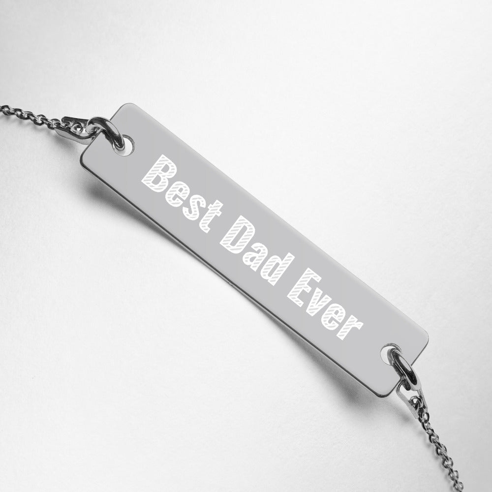 Personalized Best Dad Ever Engraved Silver Bar Chain Bracelet. Fathers Day Bracelet for Dad. Perfect Custom Jewelry for Men. Made in USA-Sterling Silver Rhodium and Gold Plated Jewelry.
