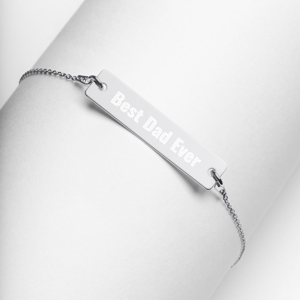 Personalized Best Dad Ever Engraved Silver Bar Chain Bracelet. Fathers Day Bracelet for Dad. Perfect Custom Jewelry for Men. Made in USA-Sterling Silver Rhodium and Gold Plated Jewelry.