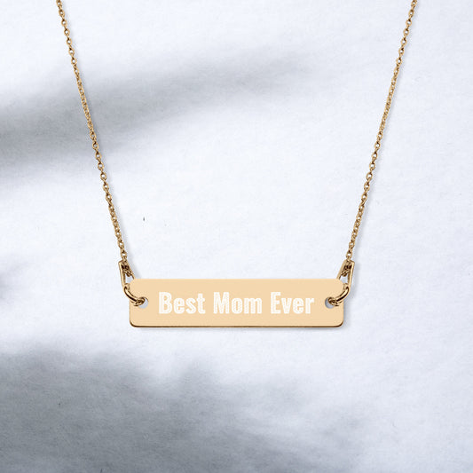 Personalized Best Mom Ever Bar Necklace. Engraved Silver Bar Chain Necklace. Gold Plated Sterling Silver Necklace for Moms. Perfect Gift for Moms, Her, Wife, Girlfriend. Made in USA-Rhodium, White and Black, 18K Rose Gold and 24K Gold Plated Necklace.